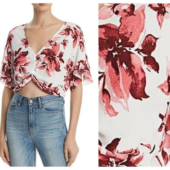 AQUA Floral V-Neck Twist Front Crop Top NWOT - Picture 2 of 3